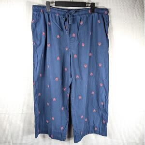 Merona XL 40x26 Men’s Lounge Pants Blue Red Embroidered Cotton Drawstring Casual